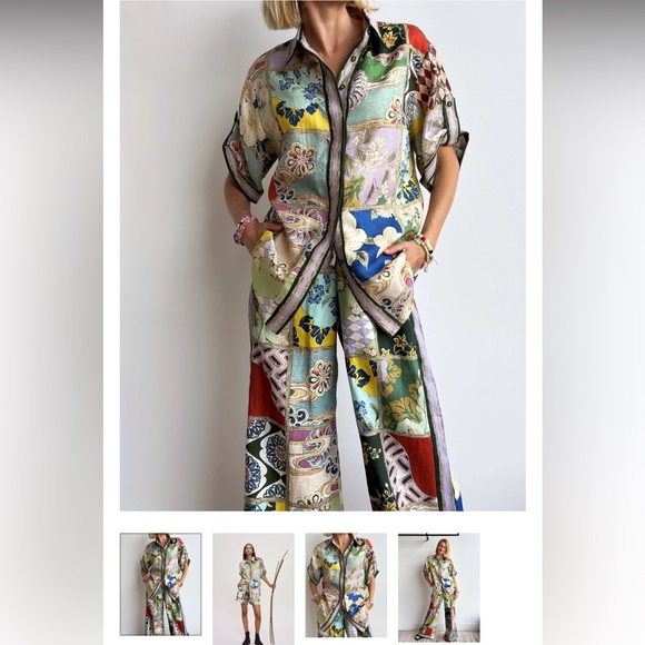 New 2025 ALEMAIS Bianca Patchwork Wide-Leg Pants and matching top set - Picture 5 of 13